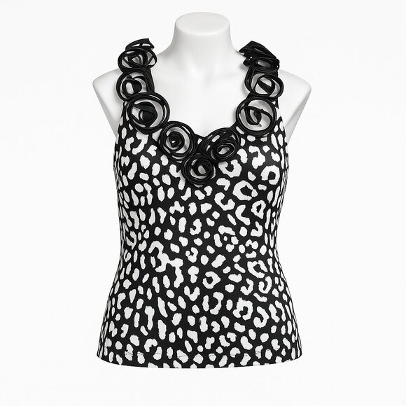 Jackie Jon New York Rosette-Neck Animal Print Shell Top • Size 12 | Chic Elegant - Picture 1 of 6